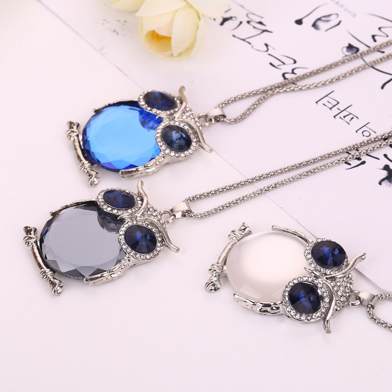 Women's Korean Crystal Owl Long Fashion Sweater Necklaces