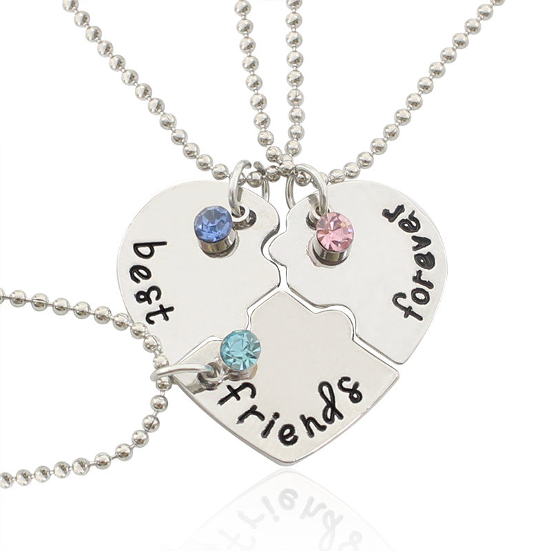 Good Friend Female Stitching Letter Diamond Heart Necklaces