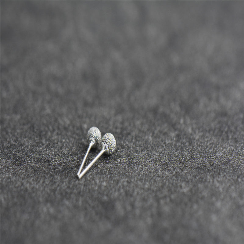 Sier Bean-shaped Handmade Frosted Ear Ball Earrings