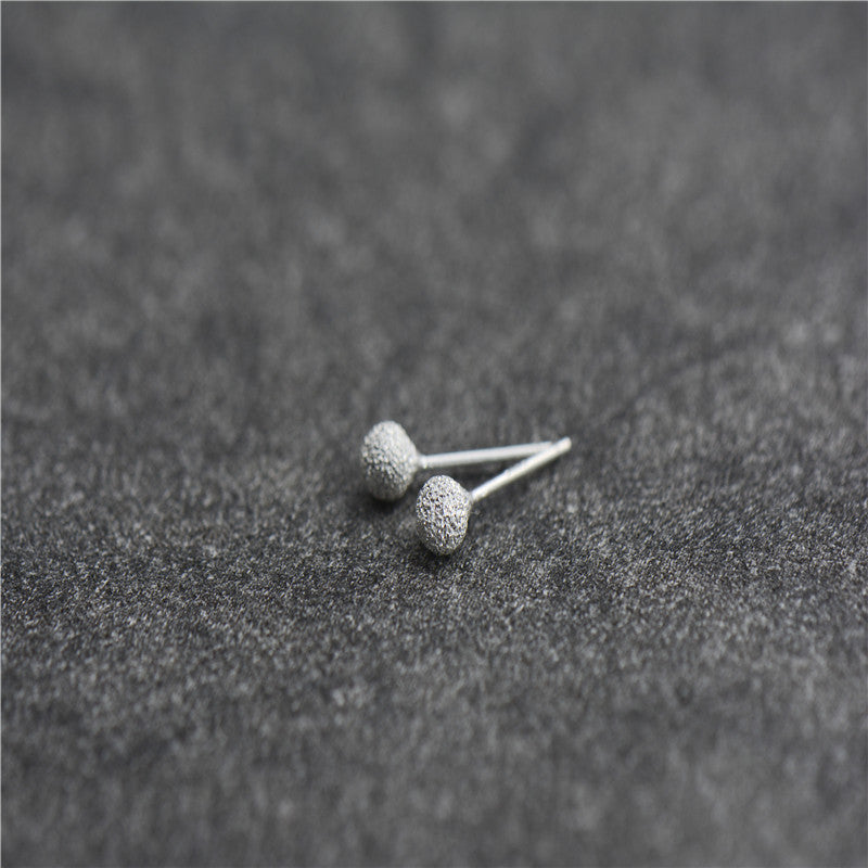 Sier Bean-shaped Handmade Frosted Ear Ball Earrings