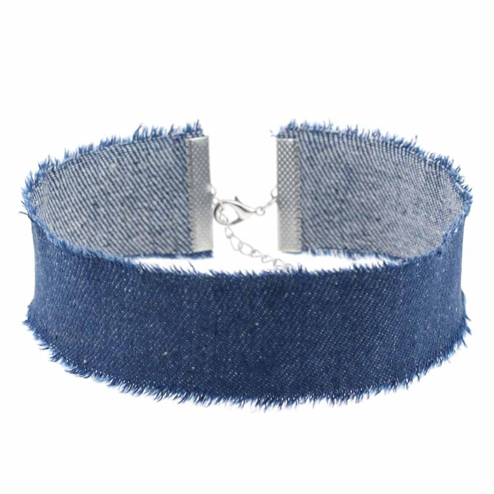 Hop Retro Single Layer Frayed Edge Personality Punk Denim Wide Collar