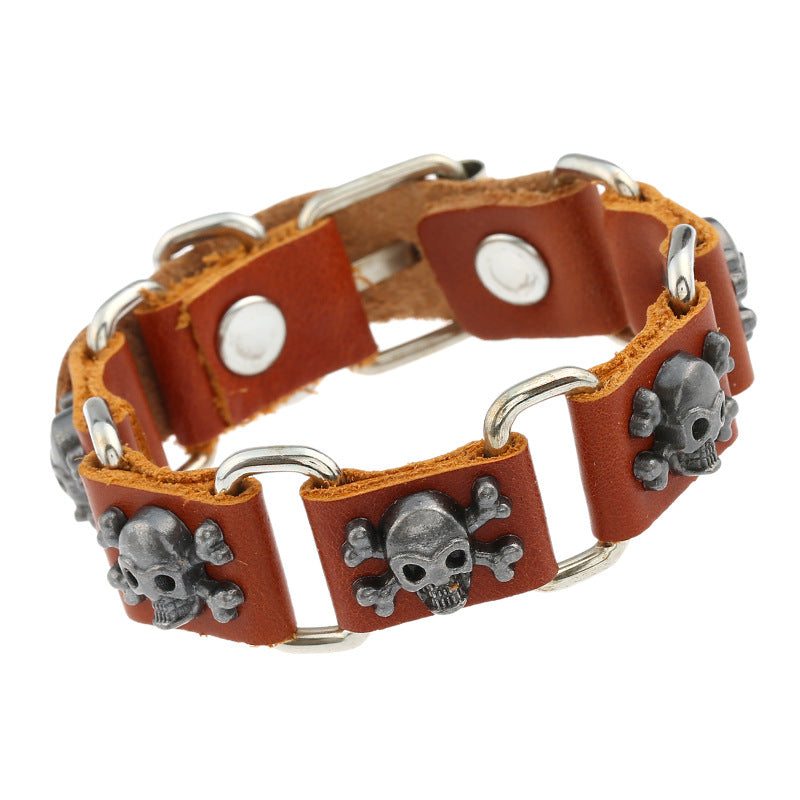 Men's Genuine Leather Alloy Skull Punk Vintage Cowhide Bracelets