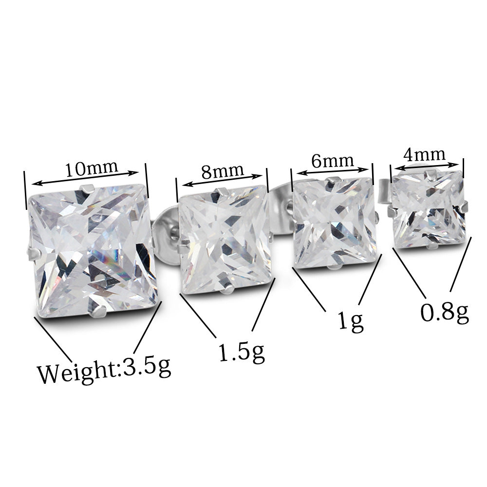 Stainless Steel Simple Geometric Square Zircon Temperament For Stud Earrings