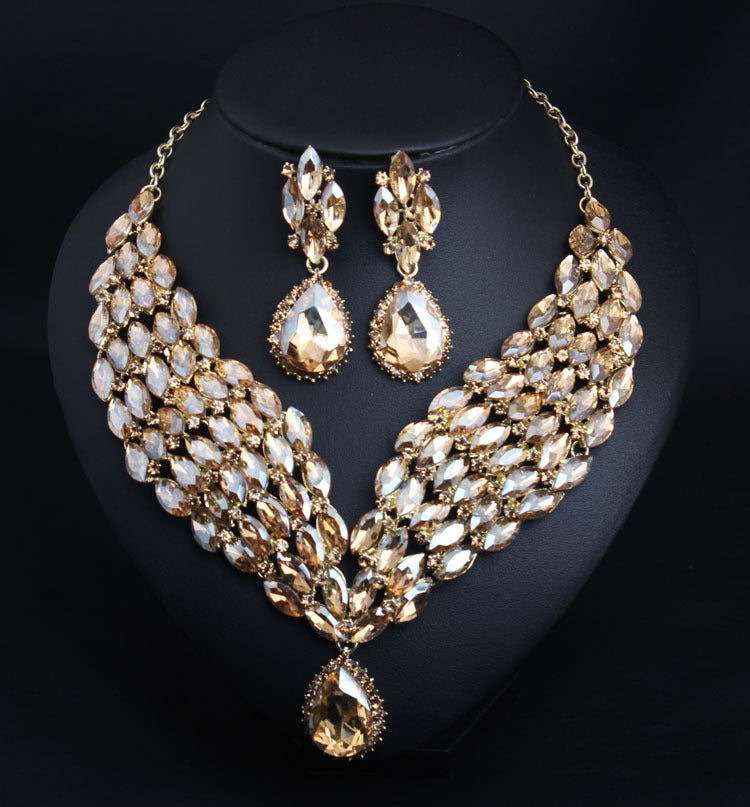 Women's Crystal African Suite Dress Dinner Bride Necklaces