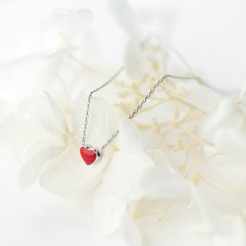 Women's Sier Mori Artistic Red Heart Sweet Necklaces
