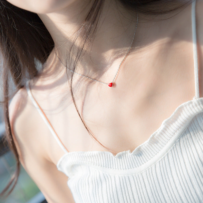 Women's Sier Mori Artistic Red Heart Sweet Necklaces
