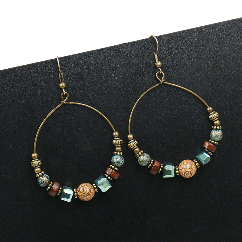 Metal Female Stylish Round Creative Wooden Earrings