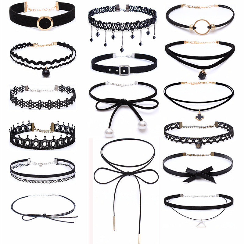 Women's Vintage Veet Band Lace Short Clavicle Chain Neck Punk Necklaces