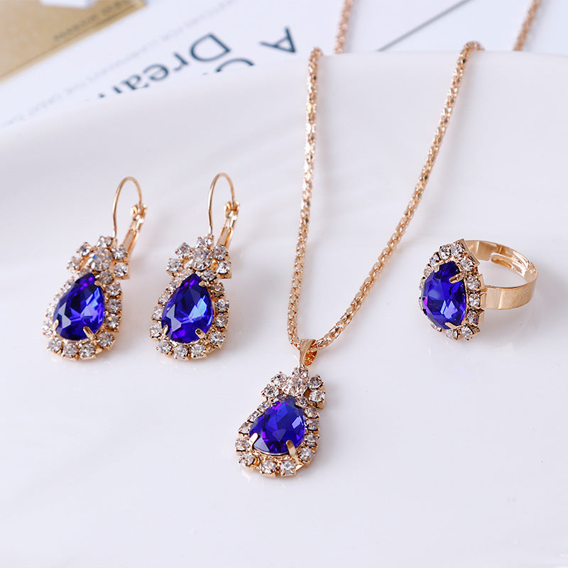 Glamorous Water Drop Rhinestone Bridal Three-piece Jewelry Set
