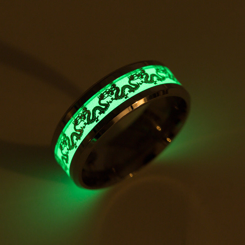 Men's Chinese Dragon Luminous Titanium Steel Style Rings