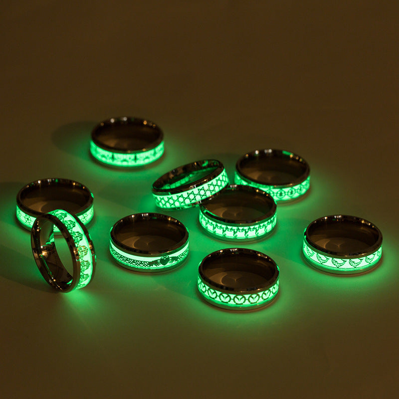 Men's Chinese Dragon Luminous Titanium Steel Style Rings