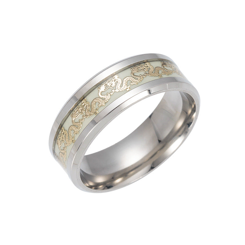 Men's Chinese Dragon Luminous Titanium Steel Style Rings