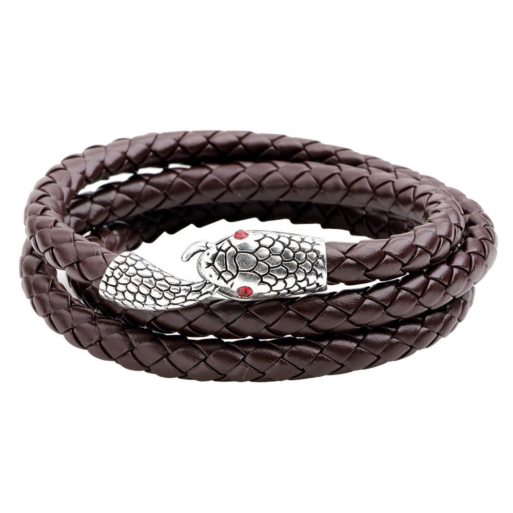Men's Fashion Personalized Leather Trendy Snake Head Bracelet