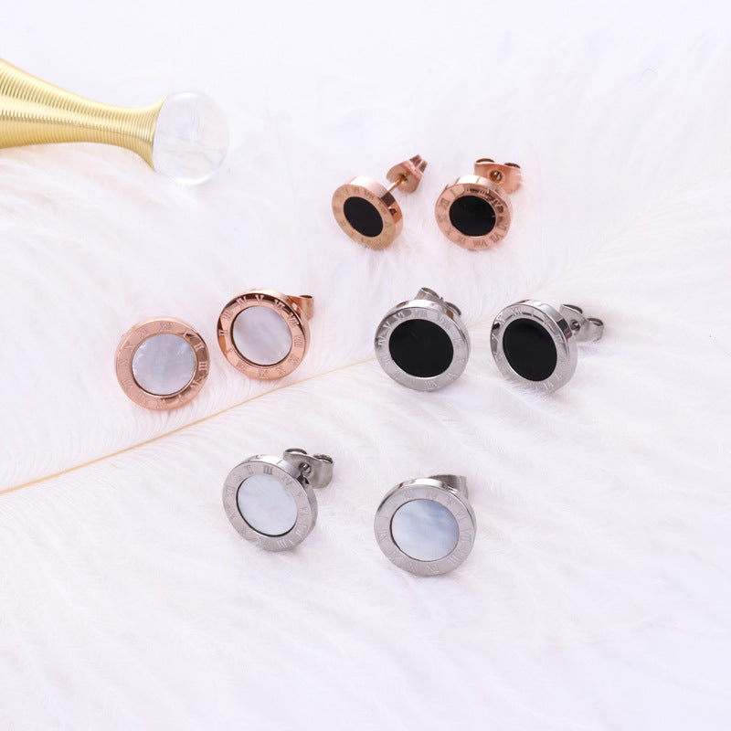 Steel Roman Numerals Rose Gold Round Black Rings