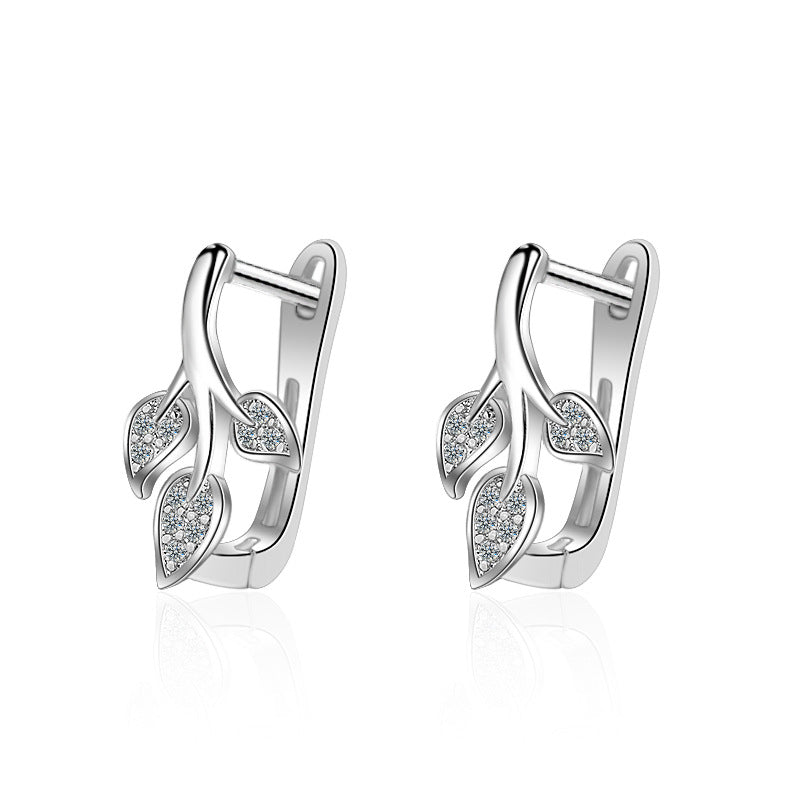 Small Leaves Zircon Female Trendy Ear Earrings