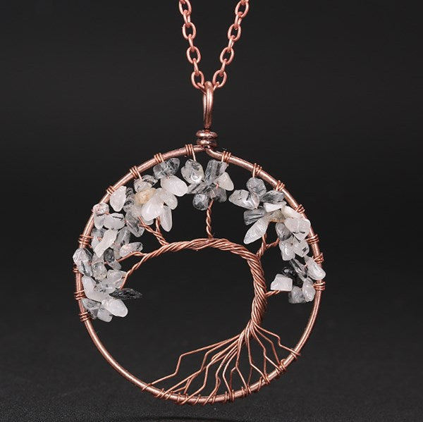 Winding Natural Stone Crystal Bronze Curved Necklaces