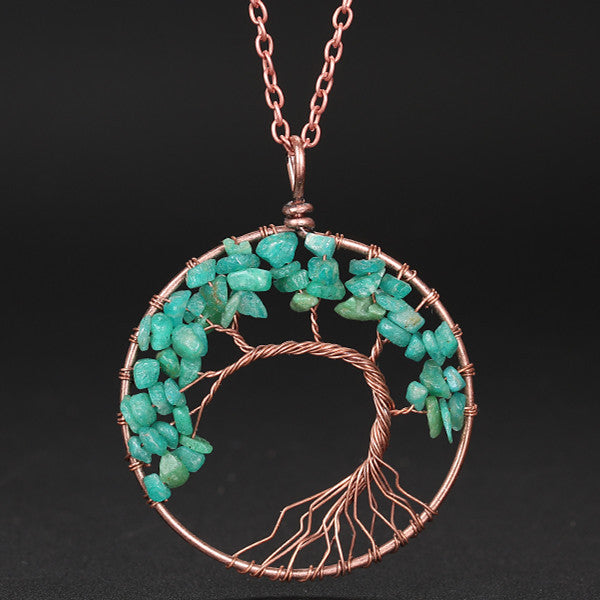 Winding Natural Stone Crystal Bronze Curved Necklaces