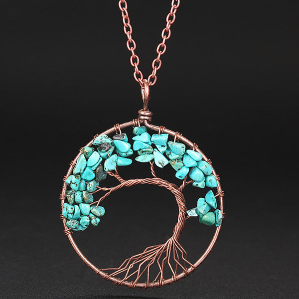 Winding Natural Stone Crystal Bronze Curved Necklaces