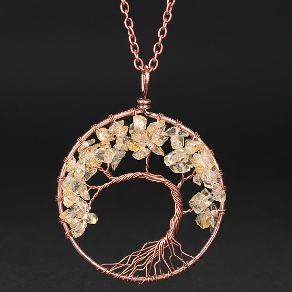 Winding Natural Stone Crystal Bronze Curved Necklaces