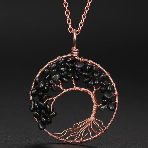 Winding Natural Stone Crystal Bronze Curved Necklaces