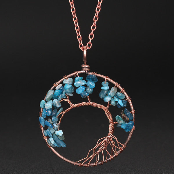 Winding Natural Stone Crystal Bronze Curved Necklaces