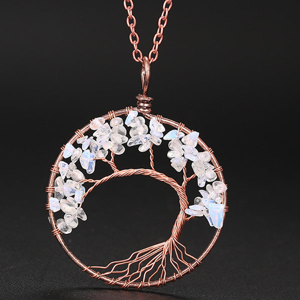 Winding Natural Stone Crystal Bronze Curved Necklaces
