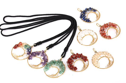 Crystal Handmade Pure Copper Primary Color Winding Gravel Lucky Necklaces