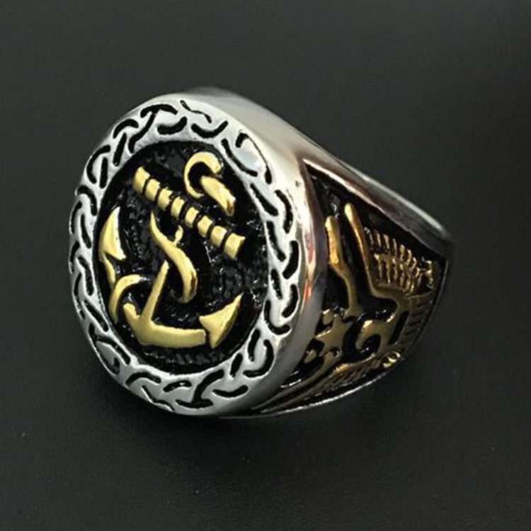 Men's Pirate Ship Anchor Stainless Steel Exaggerated Ring