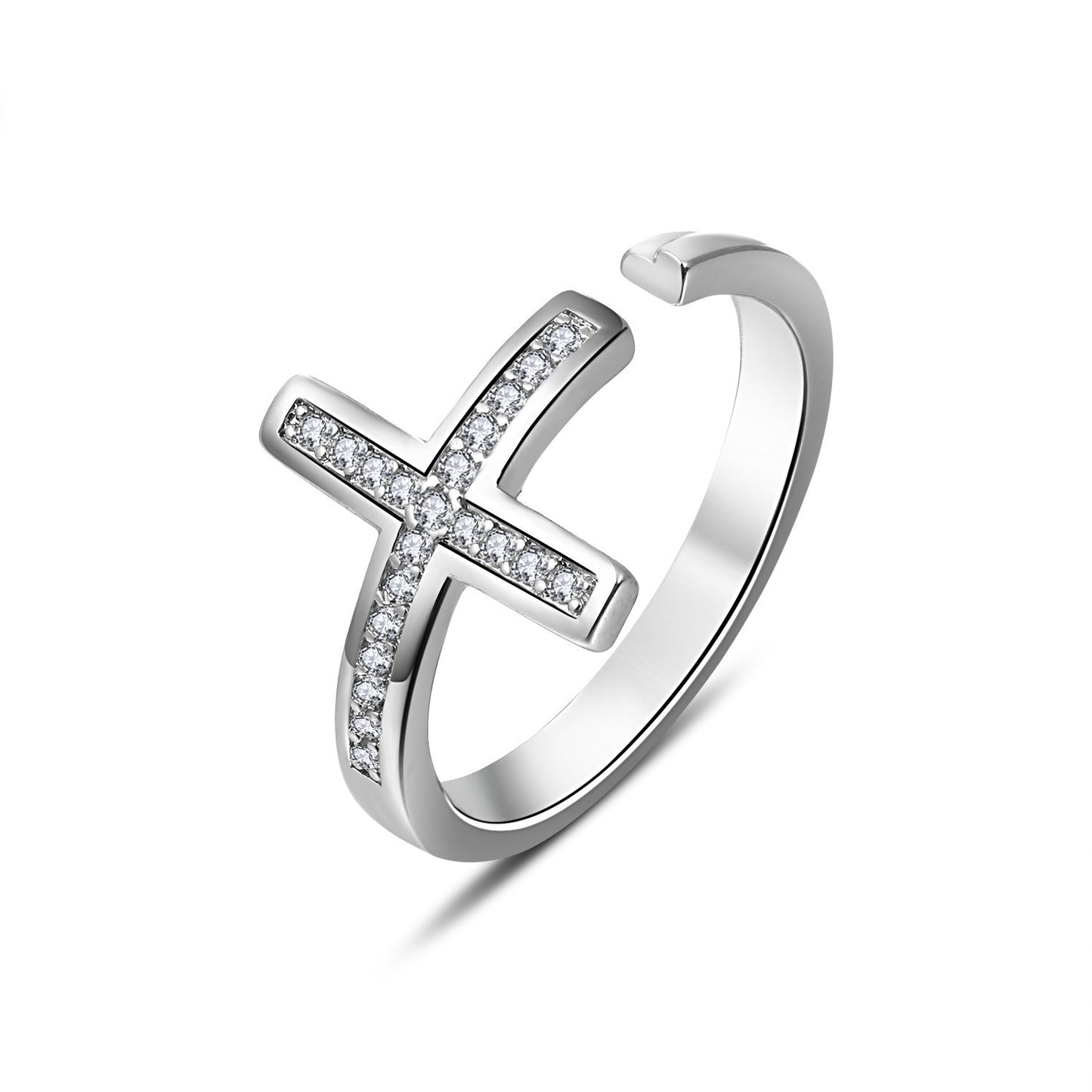 Korean Style Rhinestone Zircon Cross Unique Geometric Ring