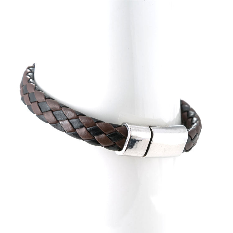 Men's Wide Brim Leather Rope Woven Magnetic Bracelets