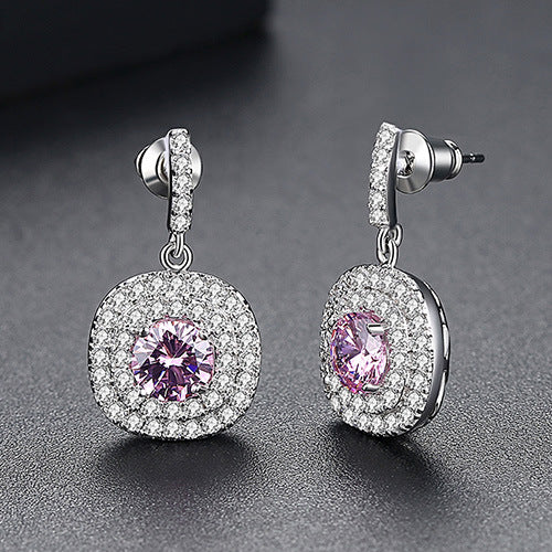 Women's Copper Inlaid Zircon Eardrops Fashion Banquet Earrings