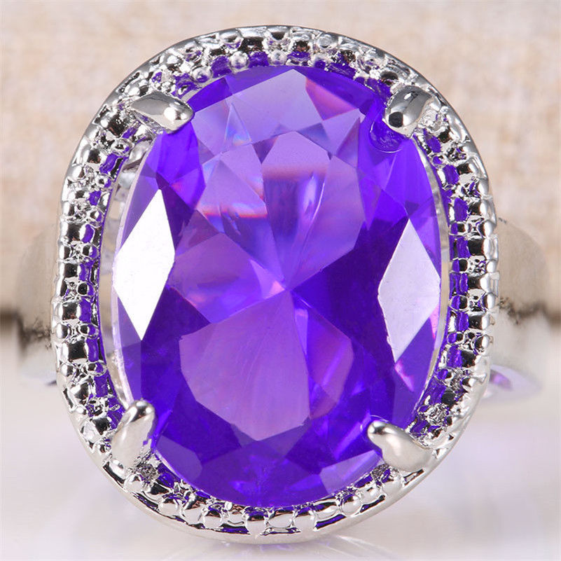 Inlaid Synthetic Amethyst Zircon Exaggerated Egg-shaped Rings