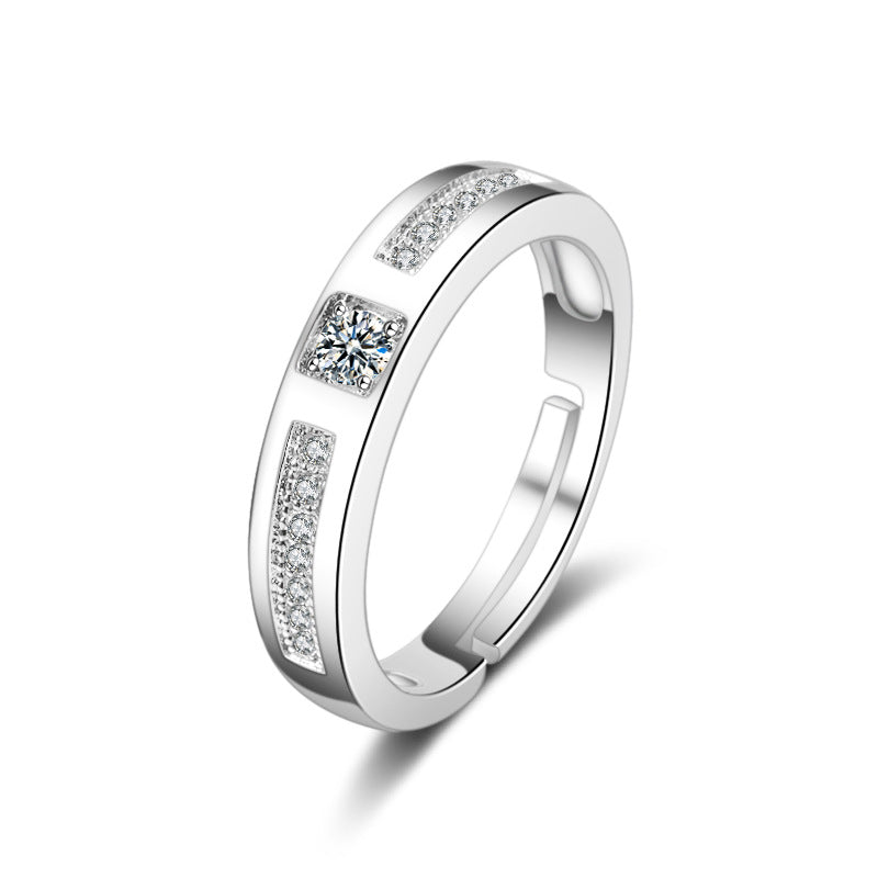 Gang Drill Micro Setting Korean Style Couple Diamond Rings