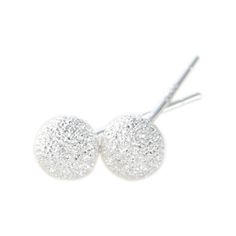 Sier Bean-shaped Handmade Frosted Ear Ball Earrings