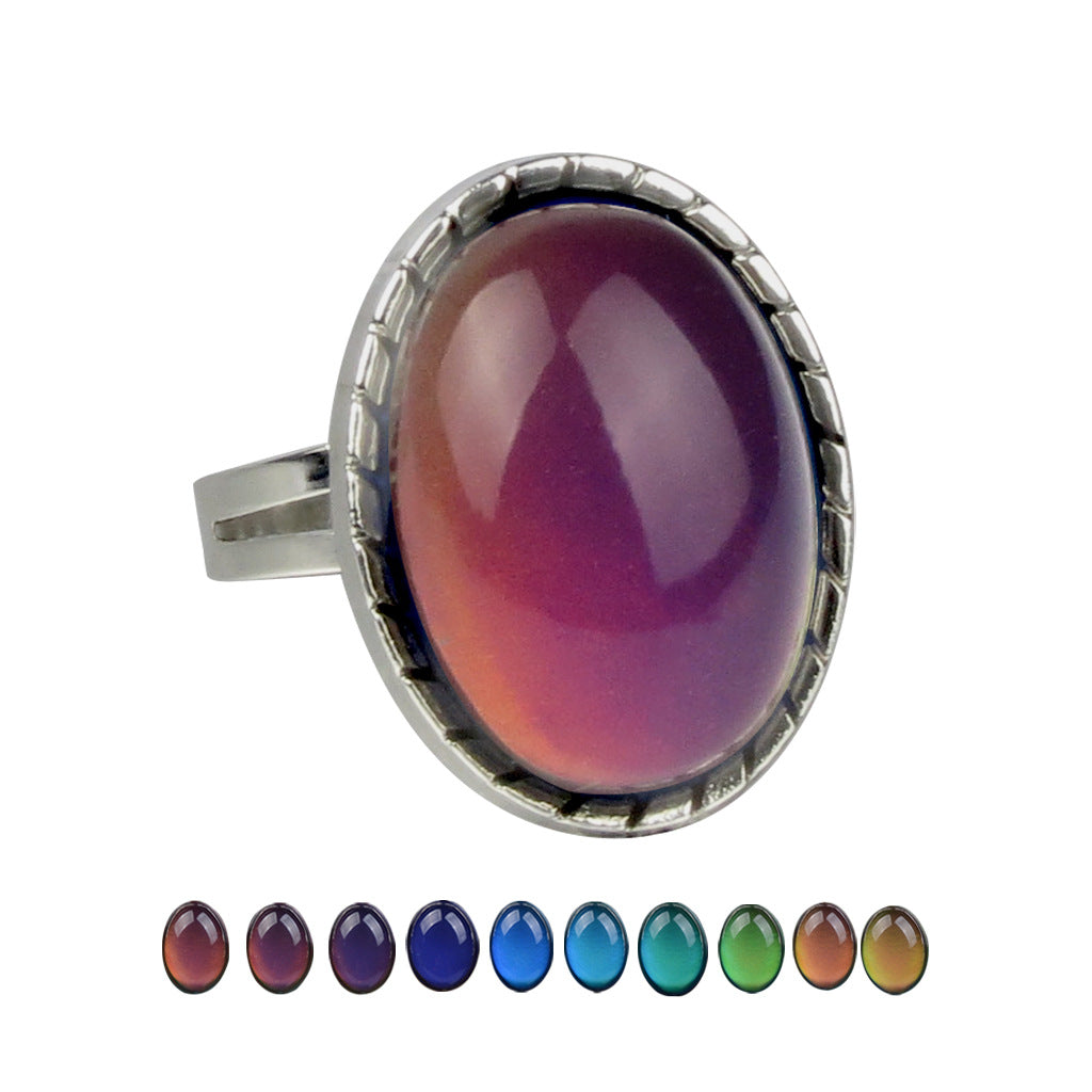 Women's Fashion Charm Opening Retro Gem Temperature Rings