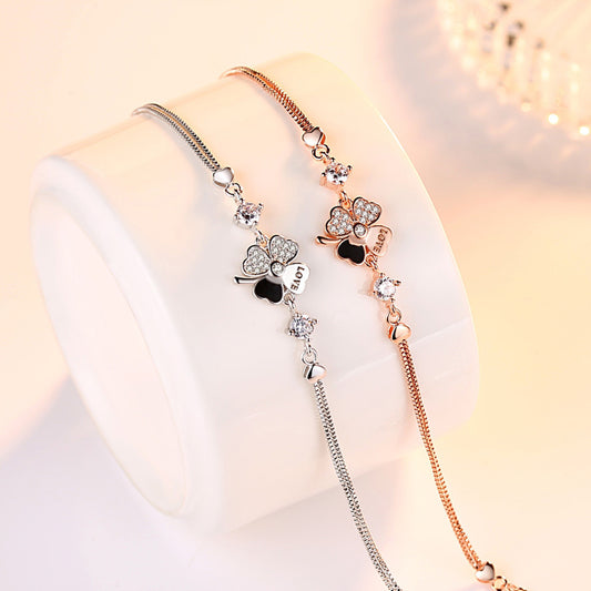 Women's Lucky Four-leaf Flower Straw Sier-plated Version Bracelets