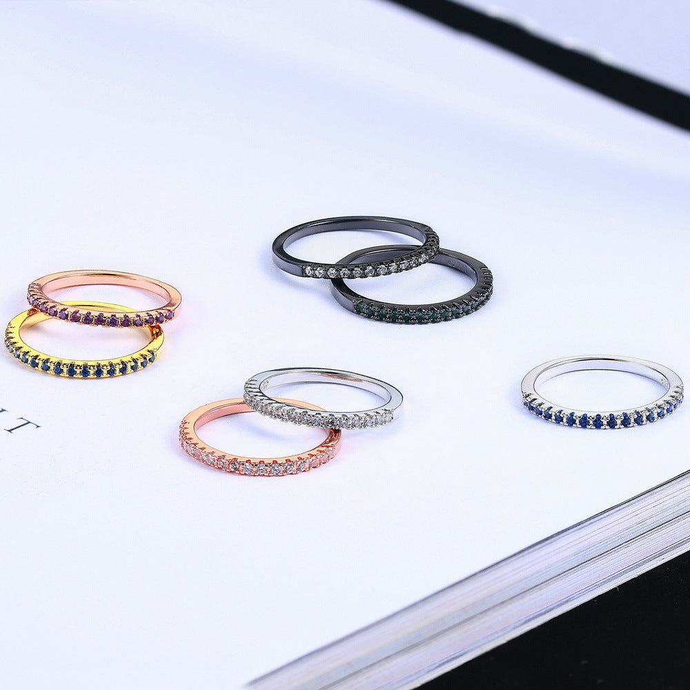 Women's Style Simple Zircon Gold Plated Thin Rings