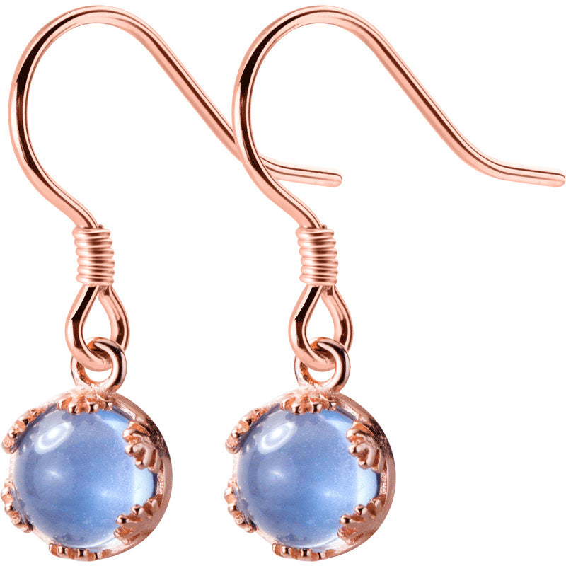 Women's Sier Korean Fashionable Blue Small Round Earrings