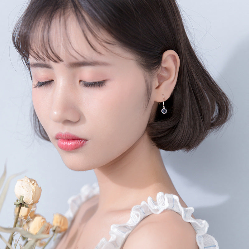 Women's Sier Korean Fashionable Blue Small Round Earrings