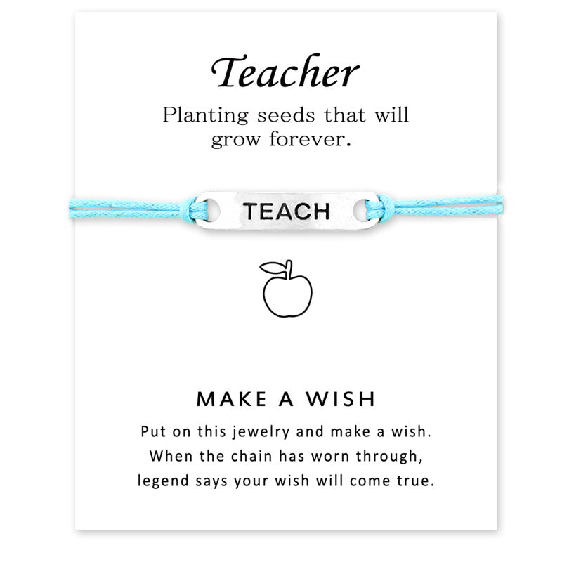 Card Vintage Alloy Teacher Blessing Wrist Bracelets
