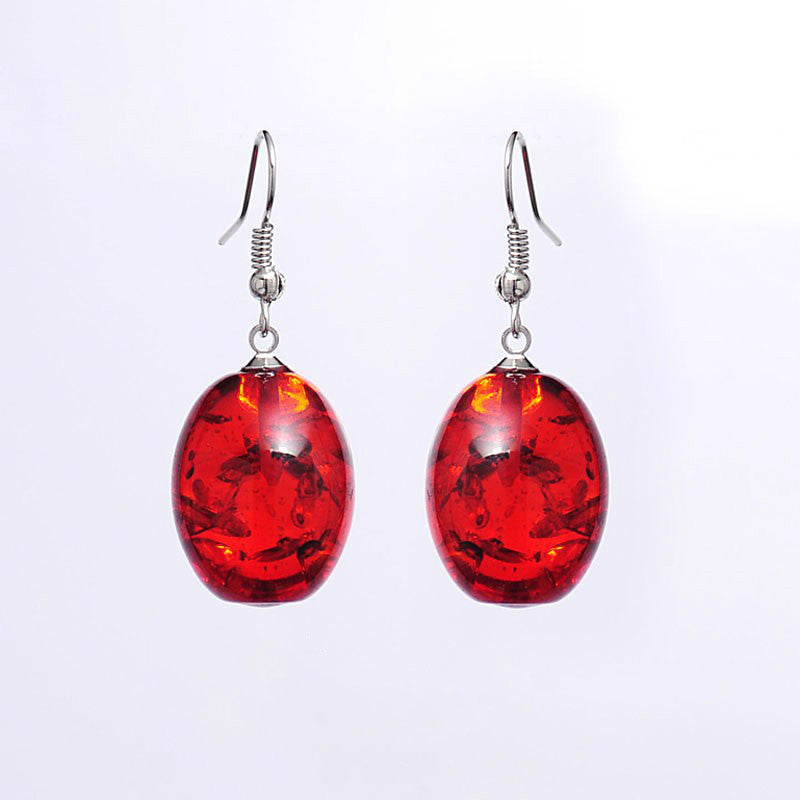 Explosion Imitation Amber Exaggerated Temperamental Geometric Ellipse Earrings