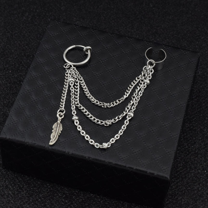 Women's & Men's Little Enjoy Ear Chain Feather Leaf Earrings