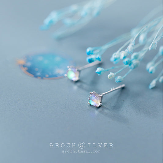 Sier Synthetic Colored Glaze Colorful Moonstone Earrings