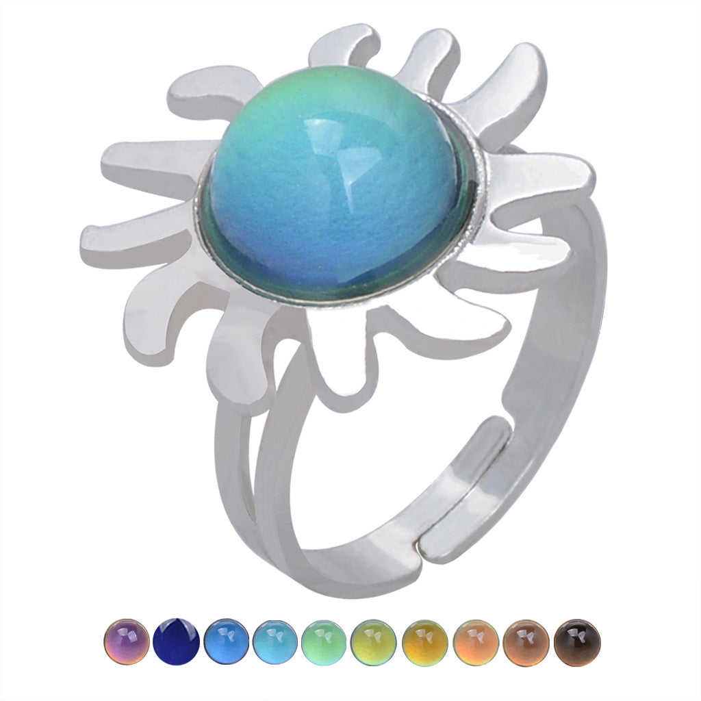 Women's Fashion Charm Opening Retro Gem Temperature Rings
