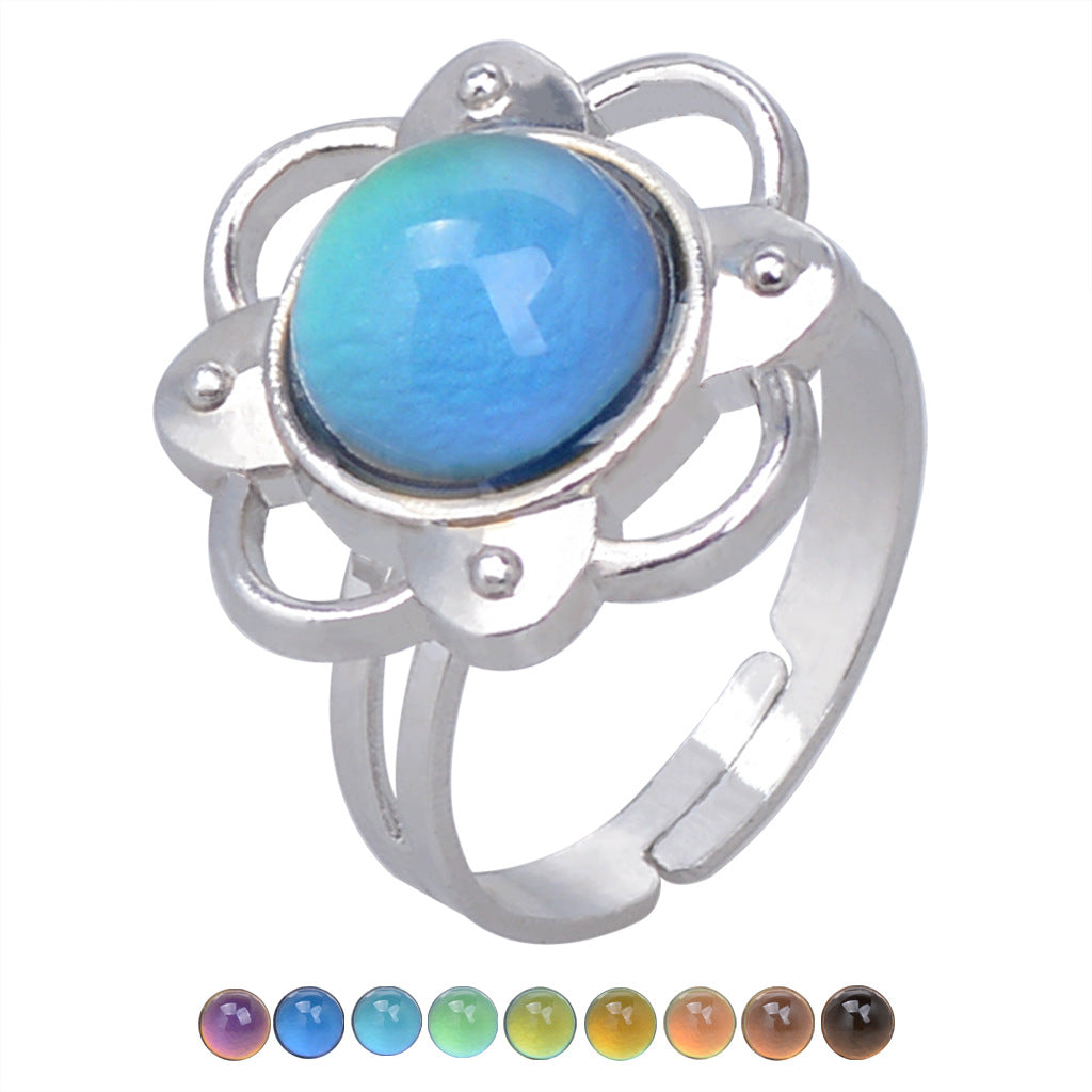 Women's Fashion Charm Opening Retro Gem Temperature Rings