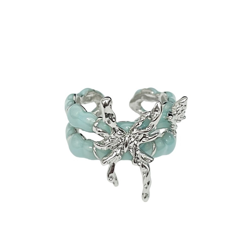 Women's Style Blue Butterfly Opening Design Fashion Advanced Rings
