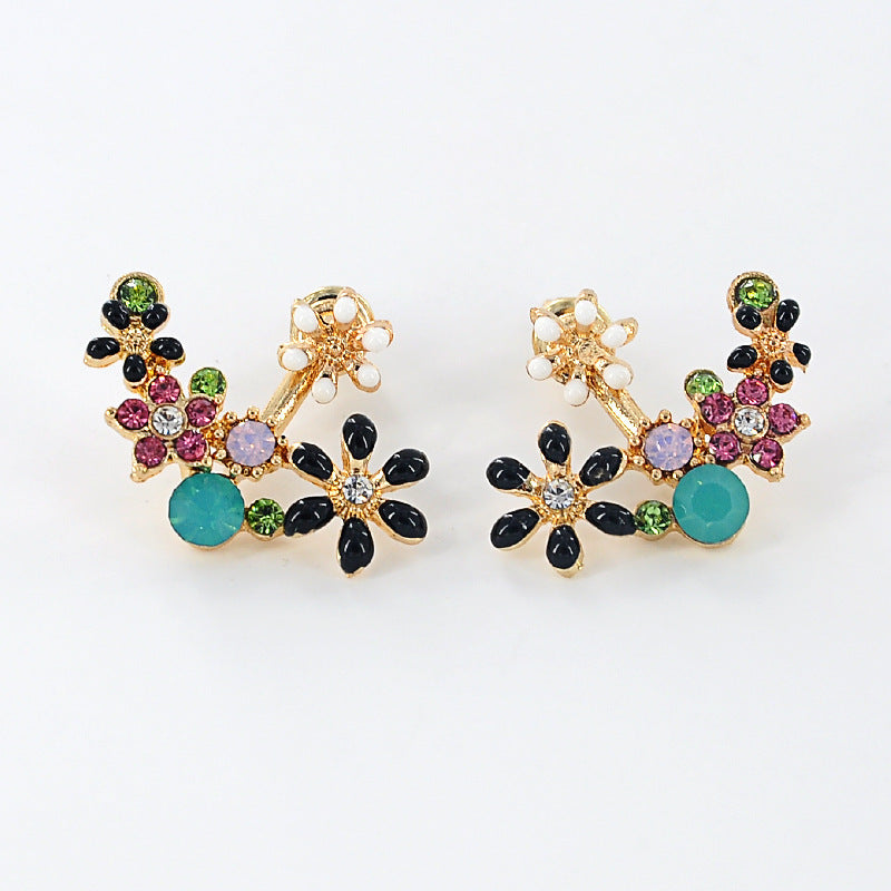 Sweet Flower Rhinestone Female Temperament Idyllic Earrings
