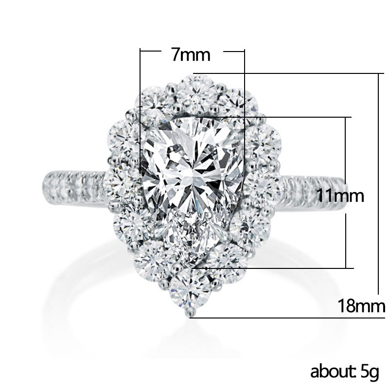 Shi Simple Water Drop Artificial Diamond Exquisite Pear-shaped Ring