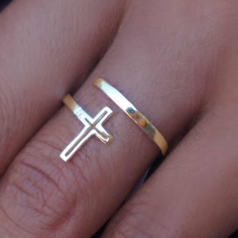 Open Cross Titanium Steel Gold Plating Rings