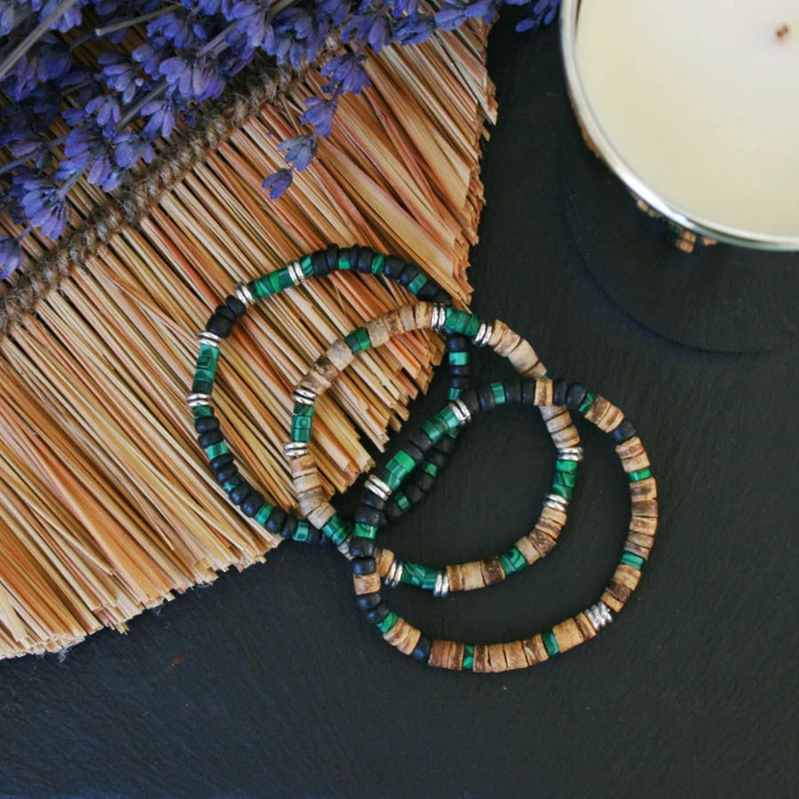 Natural Stone Wood Piece Coconut Shell Stretch Beaded Suit Bracelets